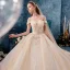 Sparkly Champagne Wedding Dresses 2019 Ball Gown Off-The-Shoulder Short Sleeve Backless Glitter Tulle Appliques Lace Beading Royal Train Ruffle