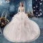 Schöne Champagner Brautkleider / Hochzeitskleider 2019 Ballkleid Off Shoulder Kurze Ärmel Rückenfreies Glanz Tülle Applikationen Spitze Perlenstickerei Kathedrale Schleppe Fallende Rüsche