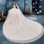 Schöne Champagner Brautkleider / Hochzeitskleider 2019 Ballkleid Off Shoulder Kurze Ärmel Rückenfreies Glanz Tülle Applikationen Spitze Perlenstickerei Kathedrale Schleppe Fallende Rüsche