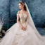 Schöne Champagner Brautkleider / Hochzeitskleider 2019 Ballkleid Off Shoulder Kurze Ärmel Rückenfreies Glanz Tülle Applikationen Spitze Perlenstickerei Kathedrale Schleppe Fallende Rüsche