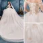 Schöne Champagner Brautkleider / Hochzeitskleider 2019 Ballkleid Off Shoulder Kurze Ärmel Rückenfreies Glanz Tülle Applikationen Spitze Perlenstickerei Kathedrale Schleppe Fallende Rüsche