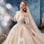 Best Champagne Wedding Dresses 2019 Ball Gown Spaghetti Straps Off-The-Shoulder Short Sleeve Backless Glitter Tulle Appliques Lace Beading Royal Train Ruffle