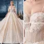 Best Champagne Wedding Dresses 2019 Ball Gown Spaghetti Straps Off-The-Shoulder Short Sleeve Backless Glitter Tulle Appliques Lace Beading Royal Train Ruffle