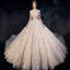 Sparkly Champagne See-through Wedding Dresses 2019 Ball Gown High Neck Cap Sleeves Backless Glitter Sequins Tulle Beading Royal Train Ruffle
