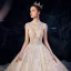 Sparkly Champagne See-through Wedding Dresses 2019 Ball Gown High Neck Cap Sleeves Backless Glitter Sequins Tulle Beading Royal Train Ruffle
