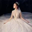 Sparkly Champagne See-through Wedding Dresses 2019 Ball Gown High Neck Cap Sleeves Backless Glitter Sequins Tulle Beading Royal Train Ruffle