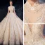 Sparkly Champagne See-through Wedding Dresses 2019 Ball Gown High Neck Cap Sleeves Backless Glitter Sequins Tulle Beading Royal Train Ruffle