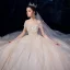 Sparkly Champagne Wedding Dresses 2019 Ball Gown Off-The-Shoulder Short Sleeve Backless Glitter Sequins Tulle Chapel Train Ruffle