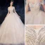 Sparkly Champagne Wedding Dresses 2019 Ball Gown Off-The-Shoulder Short Sleeve Backless Glitter Sequins Tulle Chapel Train Ruffle