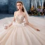 Chic / Beautiful Champagne Wedding Dresses 2019 Ball Gown Spaghetti Straps Sleeveless Backless Glitter Tulle Appliques Lace Chapel Train Ruffle