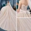 Chic / Beautiful Champagne Wedding Dresses 2019 Ball Gown Spaghetti Straps Sleeveless Backless Glitter Tulle Appliques Lace Chapel Train Ruffle
