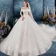 Schöne Ivory / Creme Brautkleider / Hochzeitskleider 2019 A Linie Off Shoulder Schleife Kurze Ärmel Rückenfreies Applikationen Spitze Kathedrale Schleppe Rüschen
