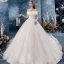 Schöne Ivory / Creme Brautkleider / Hochzeitskleider 2019 A Linie Off Shoulder Schleife Kurze Ärmel Rückenfreies Applikationen Spitze Kathedrale Schleppe Rüschen