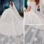 Schöne Ivory / Creme Brautkleider / Hochzeitskleider 2019 A Linie Off Shoulder Schleife Kurze Ärmel Rückenfreies Applikationen Spitze Kathedrale Schleppe Rüschen