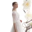Illusion Ivory / Creme Durchsichtige Garten / Im Freien Brautkleider / Hochzeitskleider 2019 A Linie Eckiger Ausschnitt 1/2 Ärmel Rückenfreies Applikationen Spitze Perlenstickerei Sweep / Pinsel Zug Rüschen