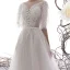 Illusion Ivory / Creme Durchsichtige Garten / Im Freien Brautkleider / Hochzeitskleider 2019 A Linie Eckiger Ausschnitt 1/2 Ärmel Rückenfreies Applikationen Spitze Perlenstickerei Sweep / Pinsel Zug Rüschen