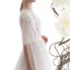 Illusion Ivory / Creme Durchsichtige Garten / Im Freien Brautkleider / Hochzeitskleider 2019 A Linie Eckiger Ausschnitt 1/2 Ärmel Rückenfreies Applikationen Spitze Perlenstickerei Sweep / Pinsel Zug Rüschen