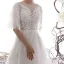 Illusion Ivory / Creme Durchsichtige Garten / Im Freien Brautkleider / Hochzeitskleider 2019 A Linie Eckiger Ausschnitt 1/2 Ärmel Rückenfreies Applikationen Spitze Perlenstickerei Sweep / Pinsel Zug Rüschen