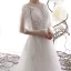 Illusion Ivory / Creme Durchsichtige Garten / Im Freien Brautkleider / Hochzeitskleider 2019 A Linie Eckiger Ausschnitt 1/2 Ärmel Rückenfreies Applikationen Spitze Perlenstickerei Sweep / Pinsel Zug Rüschen