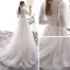 Illusion Ivory / Creme Durchsichtige Garten / Im Freien Brautkleider / Hochzeitskleider 2019 A Linie Eckiger Ausschnitt 1/2 Ärmel Rückenfreies Applikationen Spitze Perlenstickerei Sweep / Pinsel Zug Rüschen