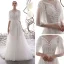 Illusion Ivory / Creme Durchsichtige Garten / Im Freien Brautkleider / Hochzeitskleider 2019 A Linie Eckiger Ausschnitt 1/2 Ärmel Rückenfreies Applikationen Spitze Perlenstickerei Sweep / Pinsel Zug Rüschen