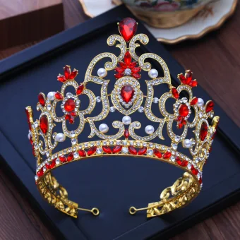Luxury Gorgeous Gold Tiara Red Rhinestone Pearl Metal Accessories 2019 Bridal Hair Accessories