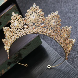 Snygga Fina Guld Rhinestone Tiara Tillbehör 2019 Brud Huvudbonad