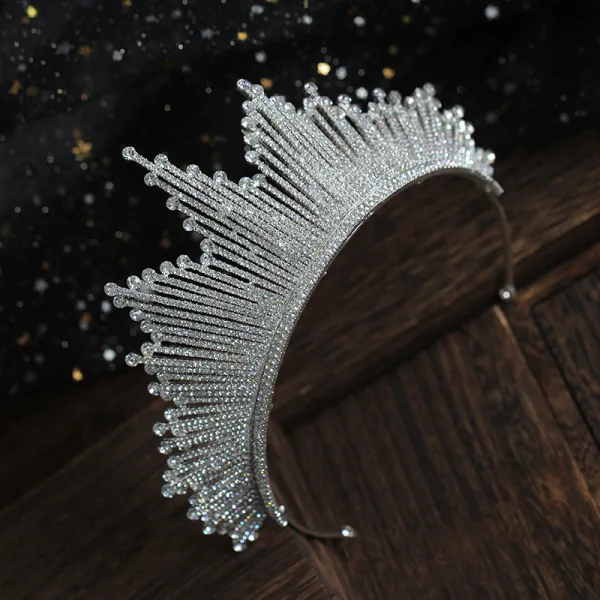 Klassisk Sølv Rhinestone Tiara Bryllup Tilbehør 2019 Har Tilbehor