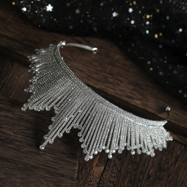 Klassisk Sølv Rhinestone Tiara Bryllup Tilbehør 2019 Har Tilbehor