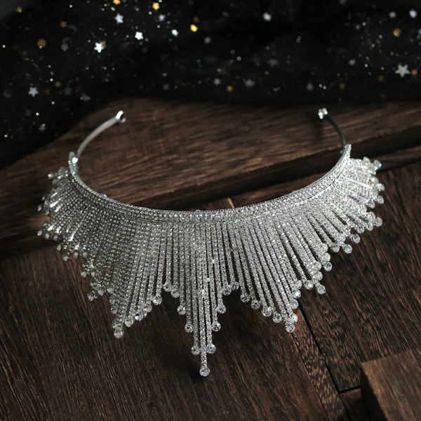 Klassisk Sølv Rhinestone Tiara Bryllup Tilbehør 2019 Har Tilbehor