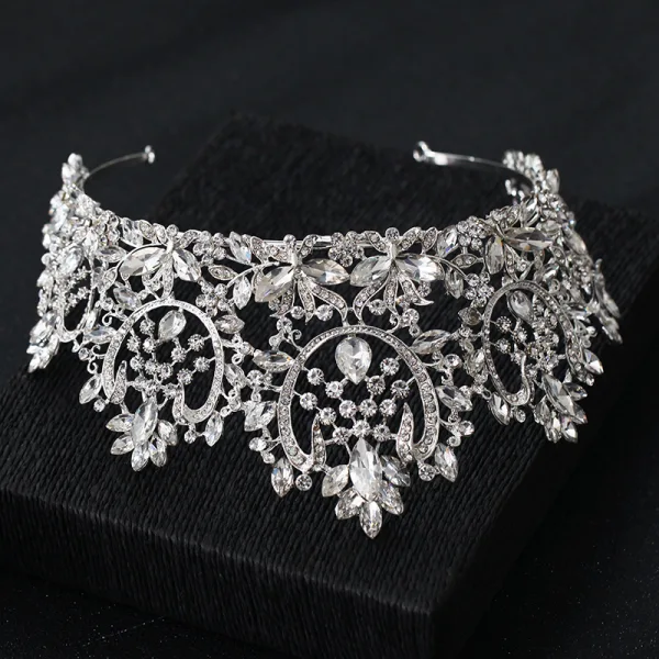 Vintage / Retro Silver Rhinestone Tiara Wedding Accessories 2019 Bridal Hair Accessories