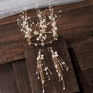 Luxe Doré Tiare Boucles D 039 Oreilles Perle Faux Diamant Accessorize 2019 Accessoire Cheveux Mariage