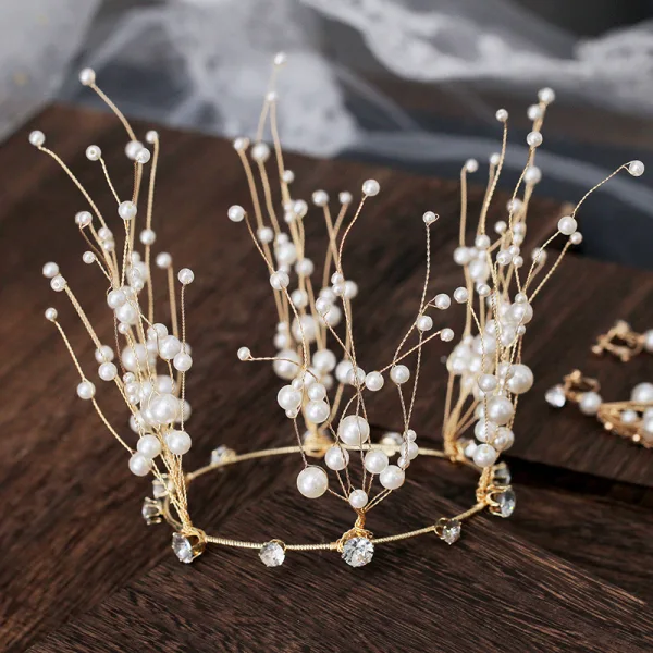 Luksusowe Złote Tiara Kolczyki Perła Rhinestone Akcesoria 2019 Ozdoby Do Włosów Ślubne