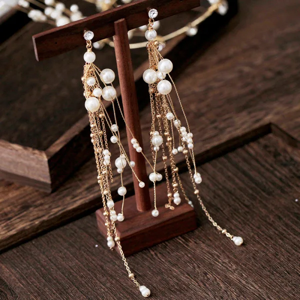 Luksusowe Złote Tiara Kolczyki Perła Rhinestone Akcesoria 2019 Ozdoby Do Włosów Ślubne