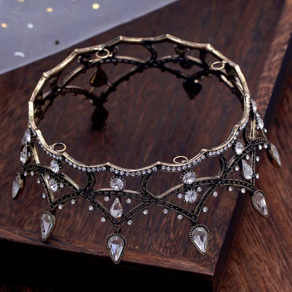 Vintage Barokowy Czarne Tiara Rhinestone Akcesoria 2019 Metal Tiara