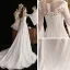 Eleganckie Kość Słoniowa Przezroczyste Ogród / Outdoor Suknie Ślubne 2019 Princessa Wycięciem Rękawy z dzwoneczkami Cekinami Tiulowe Aplikacje Kwiat Frezowanie Trenem Sąd Wzburzyć