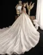 High End Ivory / Creme Durchsichtige Brautkleider / Hochzeitskleider 2019 Ballkleid Stehkragen 3/4 Ärmel Glanz Tülle Handgefertigt Perlenstickerei Pailletten Kathedrale Schleppe Rüschen
