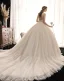 Luxury / Gorgeous Champagne Wedding Dresses 2019 Ball Gown Deep V-Neck Spaghetti Straps Sleeveless Backless Beading Glitter Appliques Lace Cathedral Train Ruffle