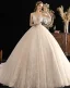 Luxury / Gorgeous Champagne Wedding Dresses 2019 Ball Gown Deep V-Neck Spaghetti Straps Sleeveless Backless Beading Glitter Appliques Lace Cathedral Train Ruffle