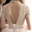 Vintage / Retro Champagne Wedding Dresses 2019 Ball Gown High Neck Short Sleeve Beading Pearl Chapel Train Ruffle