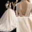 Vintage / Retro Champagne Wedding Dresses 2019 Ball Gown High Neck Short Sleeve Beading Pearl Chapel Train Ruffle
