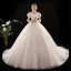 Vintage / Retro Ivory Wedding Dresses 2019 Princess Scoop Neck Puffy Short Sleeve Backless Chapel Train Ruffle