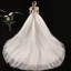 Vintage / Retro Ivory Wedding Dresses 2019 Princess Scoop Neck Puffy Short Sleeve Backless Chapel Train Ruffle