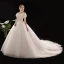 Vintage / Retro Ivory Wedding Dresses 2019 Princess Scoop Neck Puffy Short Sleeve Backless Chapel Train Ruffle
