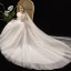 Vintage / Retro Ivory Wedding Dresses 2019 Princess Scoop Neck Puffy Short Sleeve Backless Chapel Train Ruffle