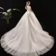 Vintage / Retro Ivory Wedding Dresses 2019 Princess Scoop Neck Puffy Short Sleeve Backless Chapel Train Ruffle