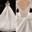 Vintage / Retro Ivory Wedding Dresses 2019 Princess Scoop Neck Puffy Short Sleeve Backless Chapel Train Ruffle