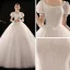 Vintage / Retro Ivory Wedding Dresses 2019 Princess Scoop Neck Puffy Short Sleeve Backless Chapel Train Ruffle