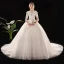 Schlicht Ivory / Creme Durchsichtige Brautkleider / Hochzeitskleider 2019 Ballkleid Eckiger Ausschnitt 1/2 Ärmel Rückenfreies Stoffgürtel Kathedrale Schleppe Rüschen