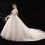 Schlicht Ivory / Creme Durchsichtige Brautkleider / Hochzeitskleider 2019 Ballkleid Eckiger Ausschnitt 1/2 Ärmel Rückenfreies Stoffgürtel Kathedrale Schleppe Rüschen
